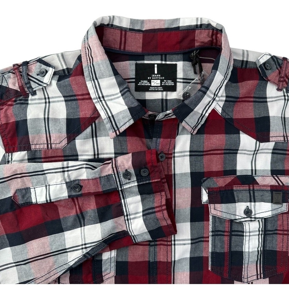 iJeans by Buffalo Shirt Button Down Mariano Red Plaid Long Sleeve Men's XXL